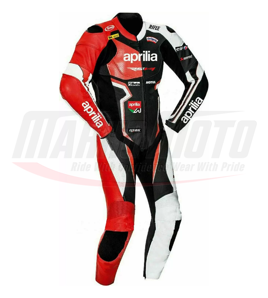 MotoGP Aprilia Motorcycle Racing Black and Red Leather Suit 1pcs & 2pcs