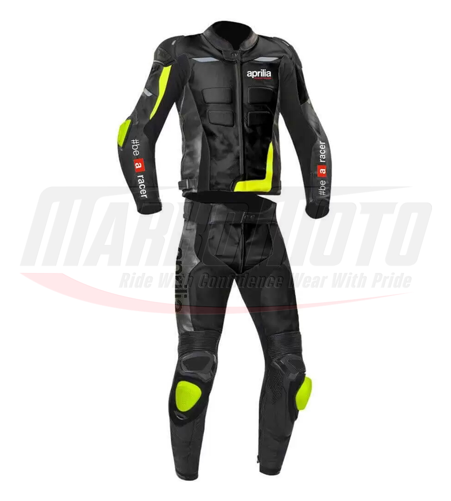 Black Aprilia Motorcycle Racing Leather Suit 1pcs & 2pcs