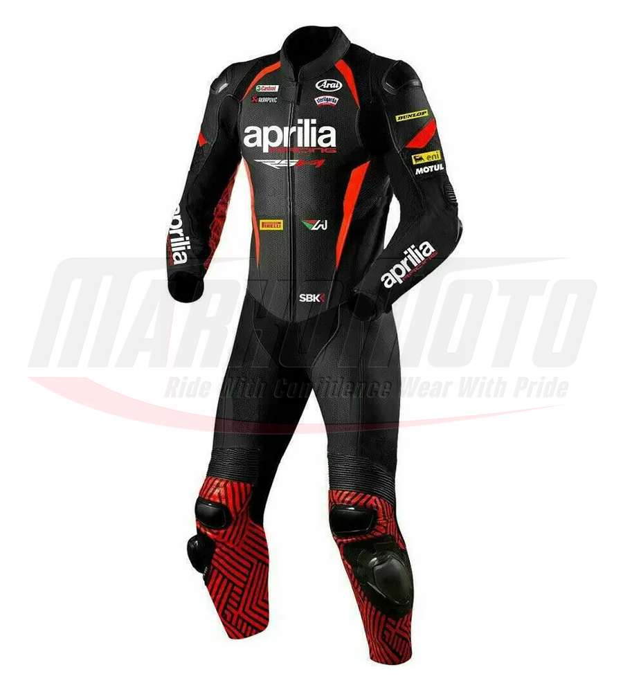 Black Red Aprilia Motorcycle Racing Leather Suit 1pcs & 2pcs