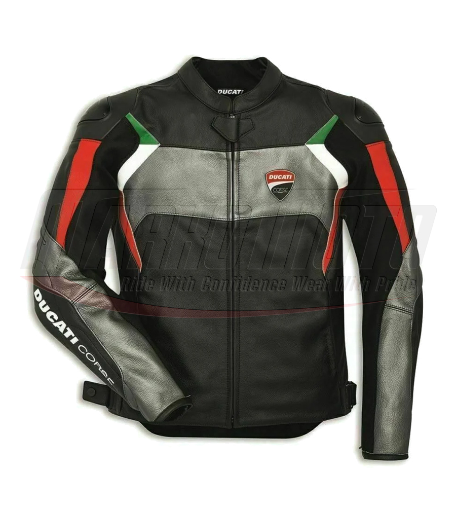 Ducati Corse Black Gray Motorbike, Motorcycle Leather Racing Jacket For Men and Women