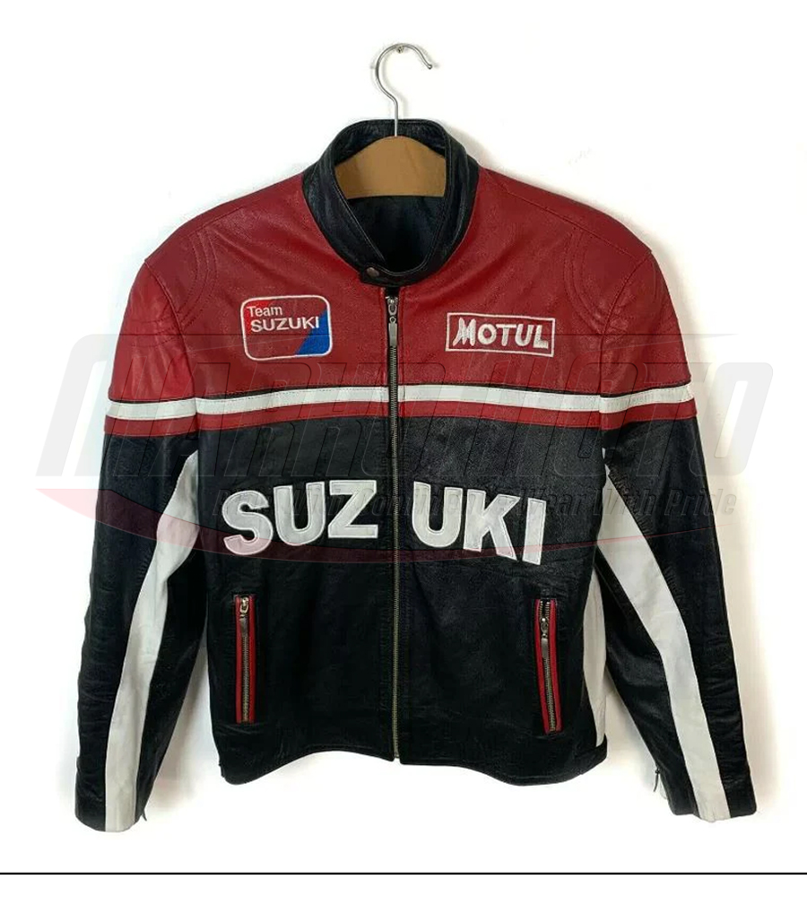 Suzuki Red and Black Motorcycle Racing Leather Jacket
