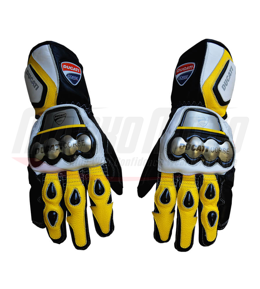 Ducati Corse C3 Leather Motorcycle Yellow Racing Gloves