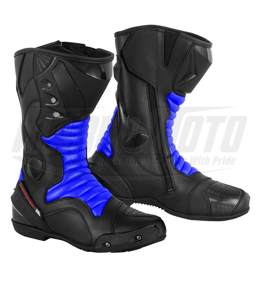 Blue and Black Motorcycle Racing Protective Long Riding Waterproof Leather Boots CE Armored