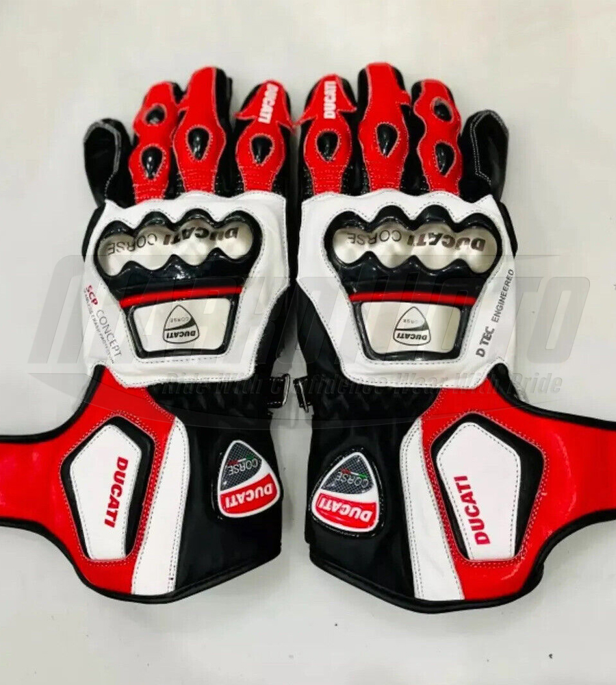 Ducati Corse Motorcycle Motorbike Racing Leather Gloves MotoGP Racing Gloves Pre-Curved Finger