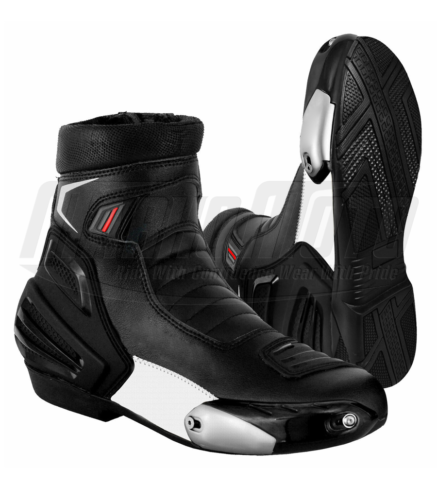Black & White Motorcycle Racing Protective Short Riding Waterproof Leather Boots CE Armored