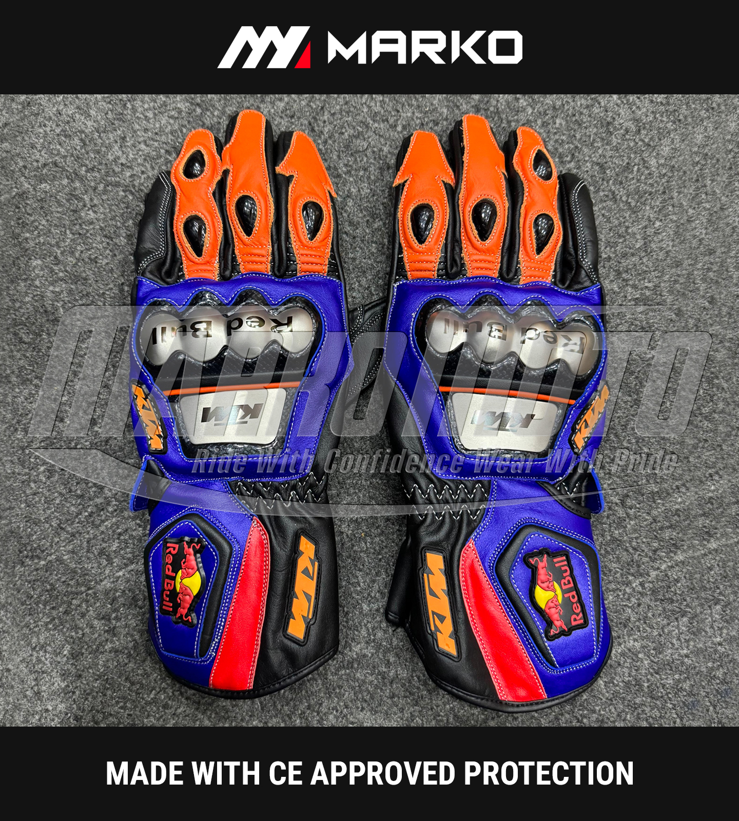 KTM Red Bull Motorcycle Racing Blue Leather Gloves