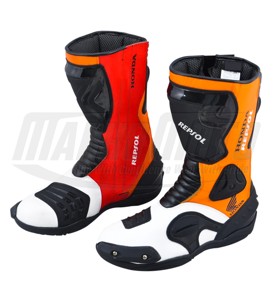 Marc Marquez Honda Repsol Racing Suit Cowhide and Kangaroo Leather Racing Suit 1pcs & 2pcs,Honda Repsol Gloves, Honda Repsol Racing Boots For Men and Women 3 in 1 Package