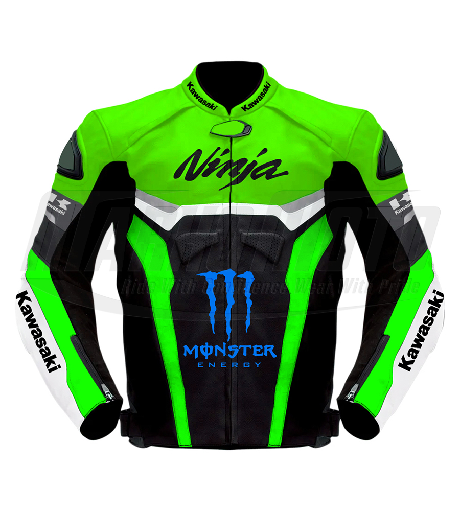 Kawasaki Ninja Race Jacket Motorbike, Motorcycle, Fluorescent Green Cowhide Leather Racing Jacket For Men & Women