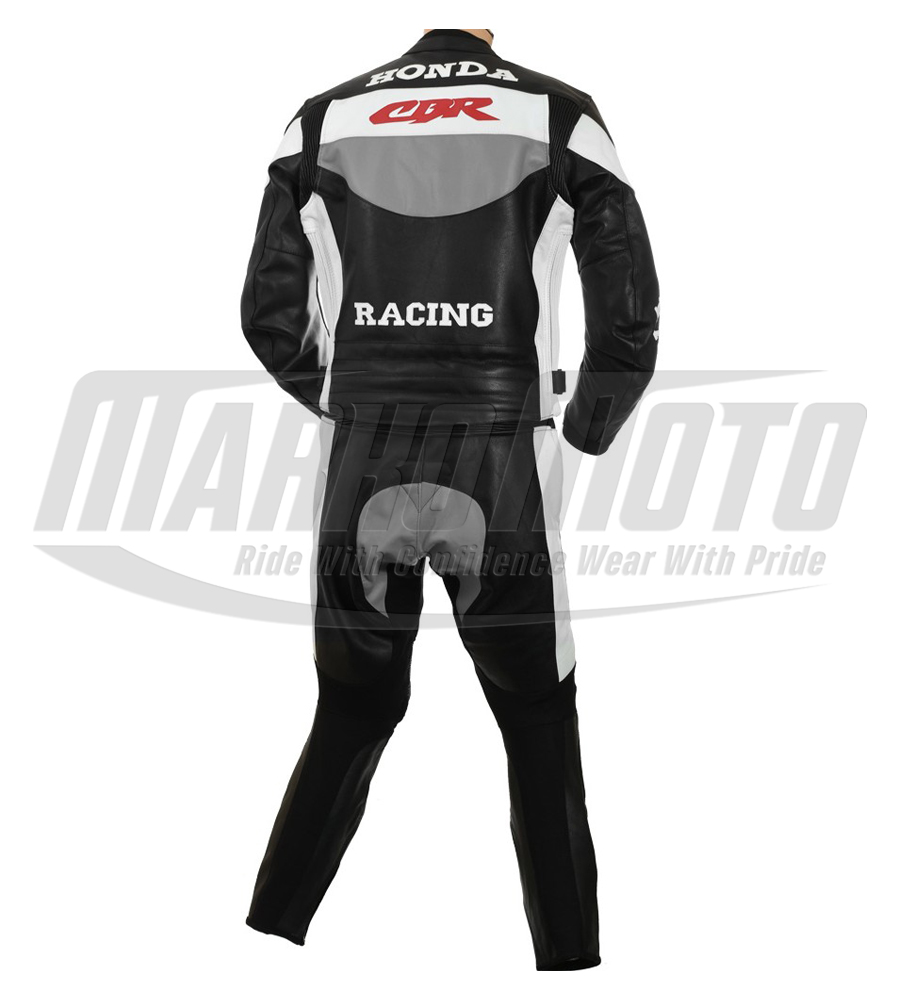 Honda CBR GREY Cowhide and Kangaroo Leather Motorcycle Racing Suit 1pc & 2pcs