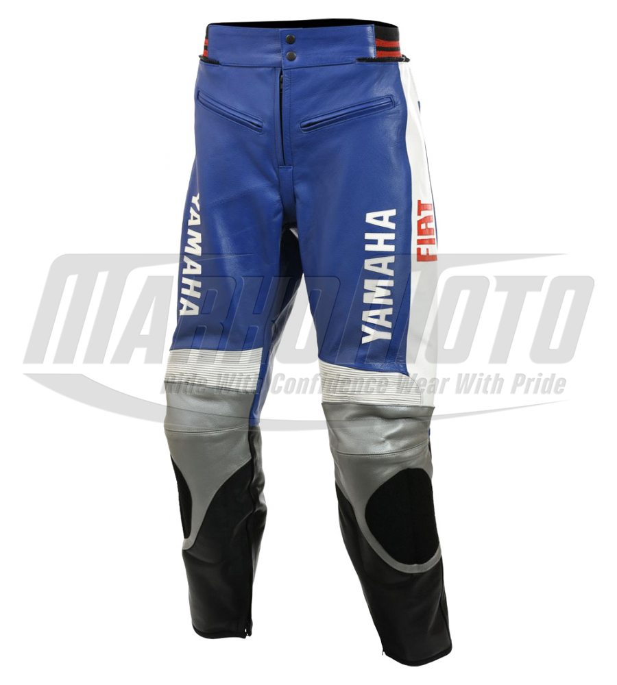 FIAT Yamaha Blue MotoGP Cowhide and Kangaroo Leather Motorcycle Racing Suit 1pc & 2pcs