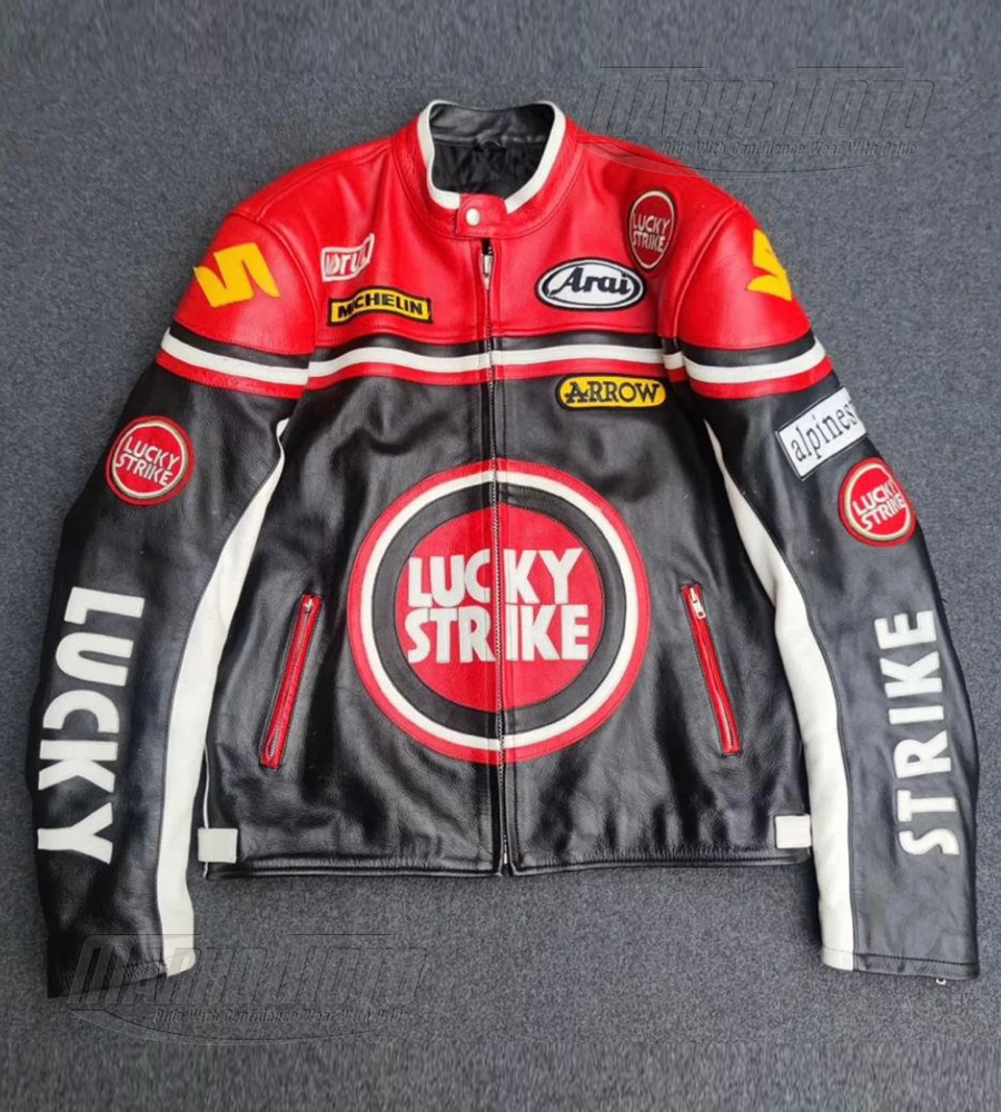 Motorbike Lucky Strike Fashion Riding Jacket Kangaroo and Cowhide Leather Jacket