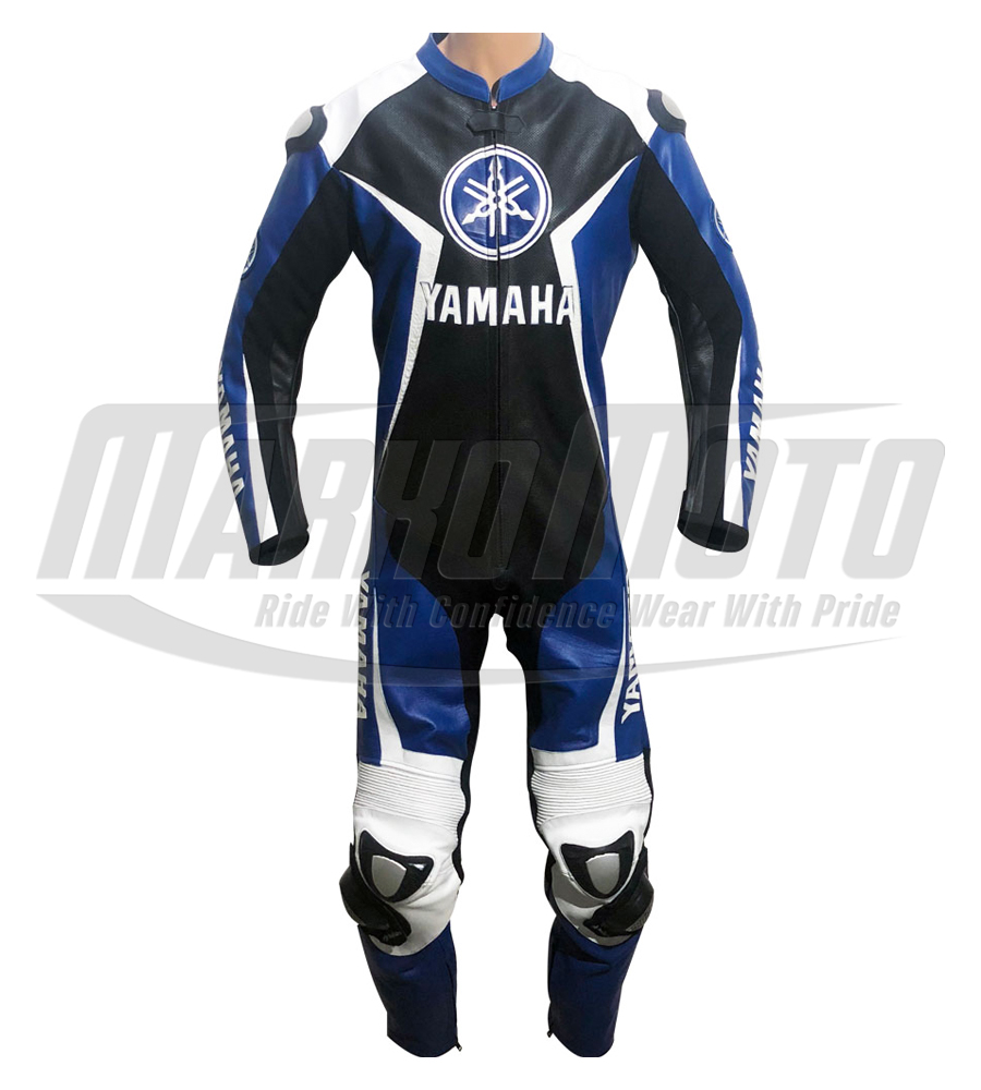 Yamaha Super Sport Blue & Black Motorcycle Leather Racing Suit 1pc & 2pc