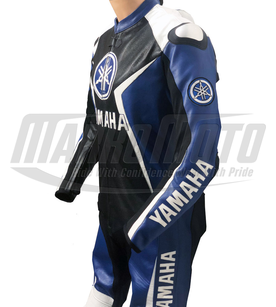 Yamaha Super Sport Blue & Black Motorcycle Leather Racing Suit 1pc & 2pc