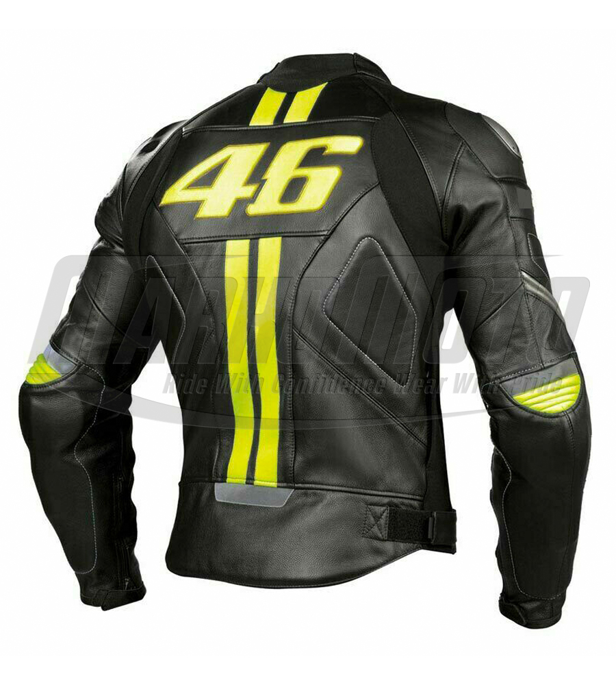 Valentino Rossi VR 46 Black Motorcycle Cowhide & Kangaroo Leather Racing Jacket