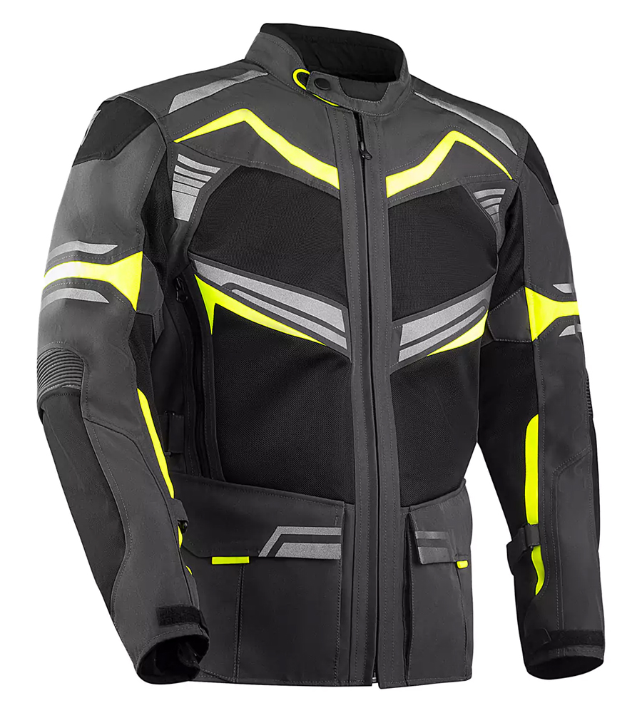 Black Fluorescent Green Motorcycle Textile Jacket with CE Approved Shoulder, Elbow & Back Protectors