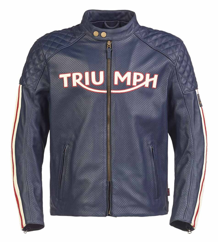 Triumph Braddan Air Race Blue Motorcycle Riding Original Leather Jacket