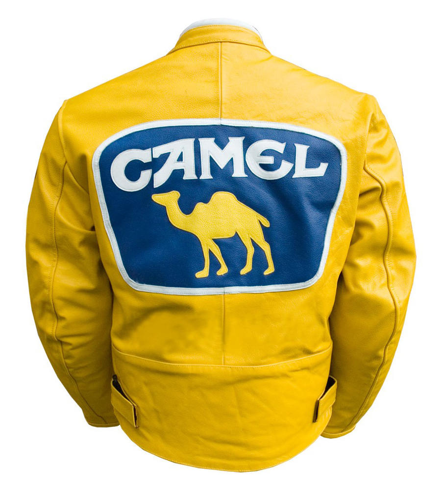 Camel Racing Yellow Blue Motorcycle Leather Racing Jacket