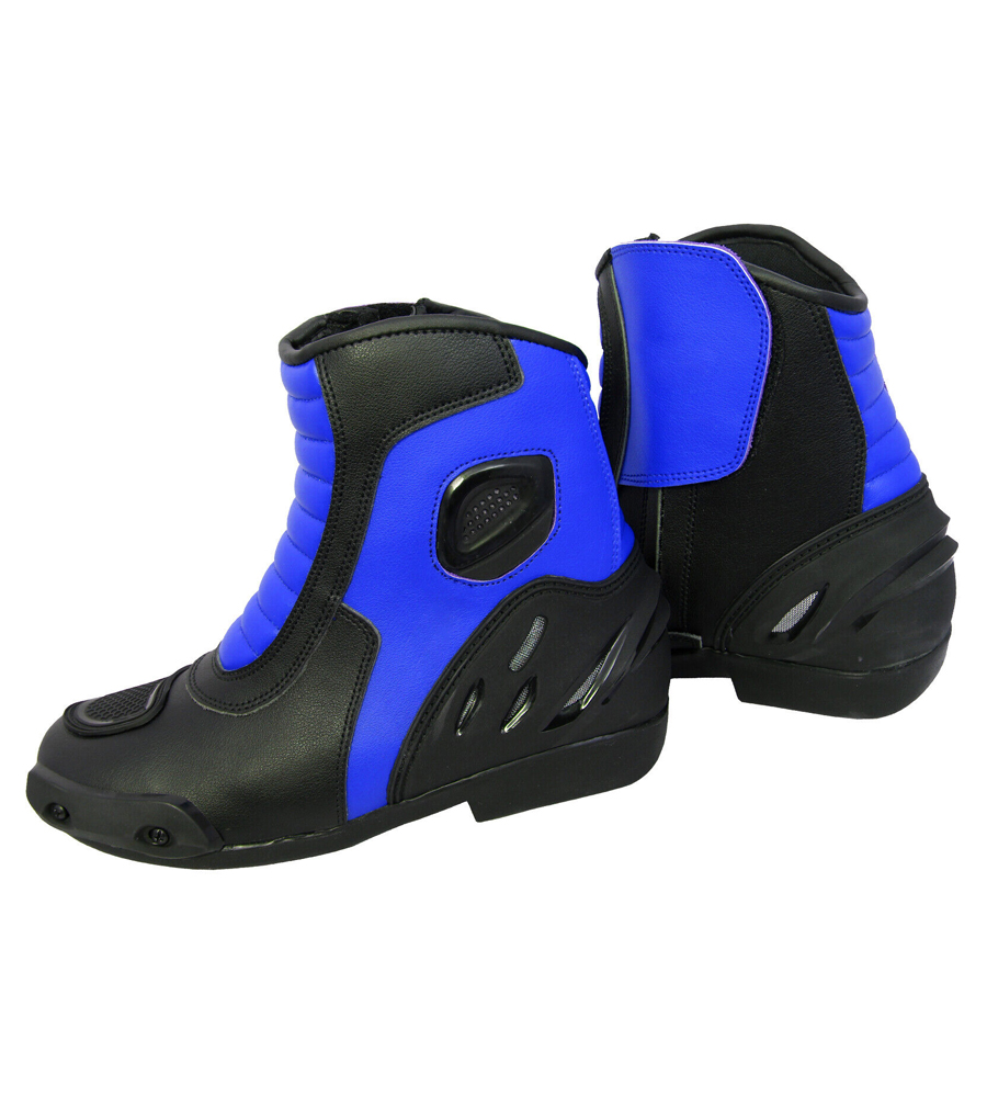 Motorcycle Sports Short Black and Blue Boots Motorbike Leather Adventure Ankle Racing Shoes