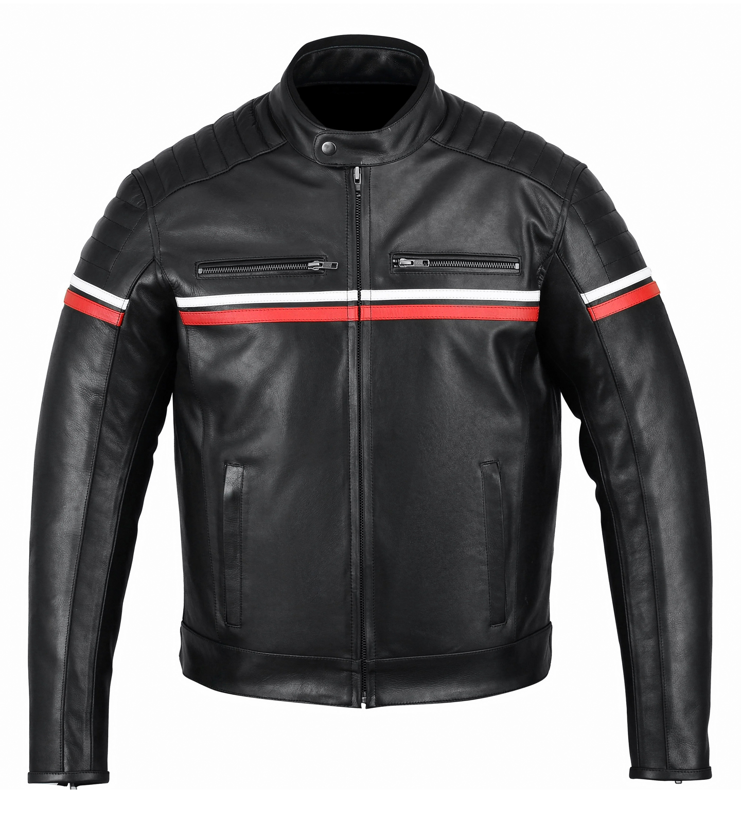 Metropolis Biker Leather Jacket With A Red Stripe