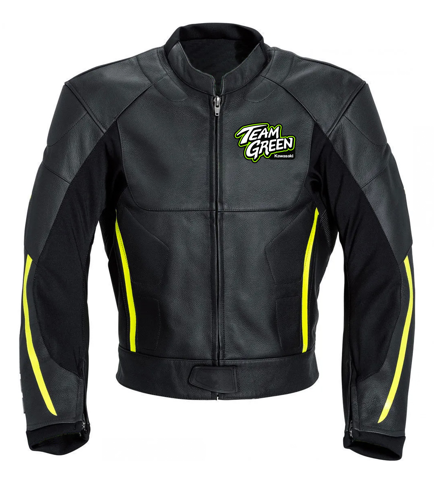 Kawasaki Team Green Motorcycle Racing Genuine Leather Jacket
