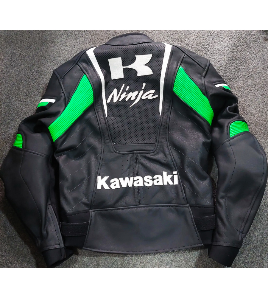 Kawasaki Monster Ninja Motorcycle Racing Genuine Leather Jacket