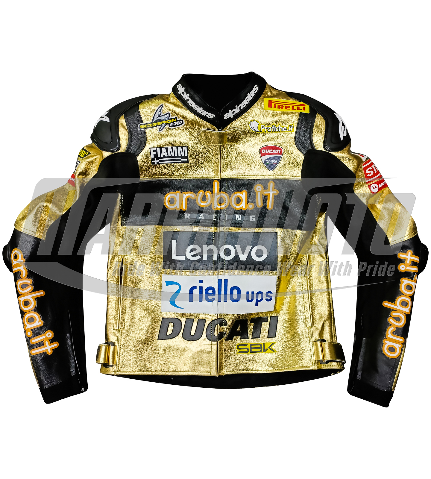 Alvaro Bautista Golden Leather Jacket Ducati Aruba.It WSBK Jacket 2023 For Men & Women