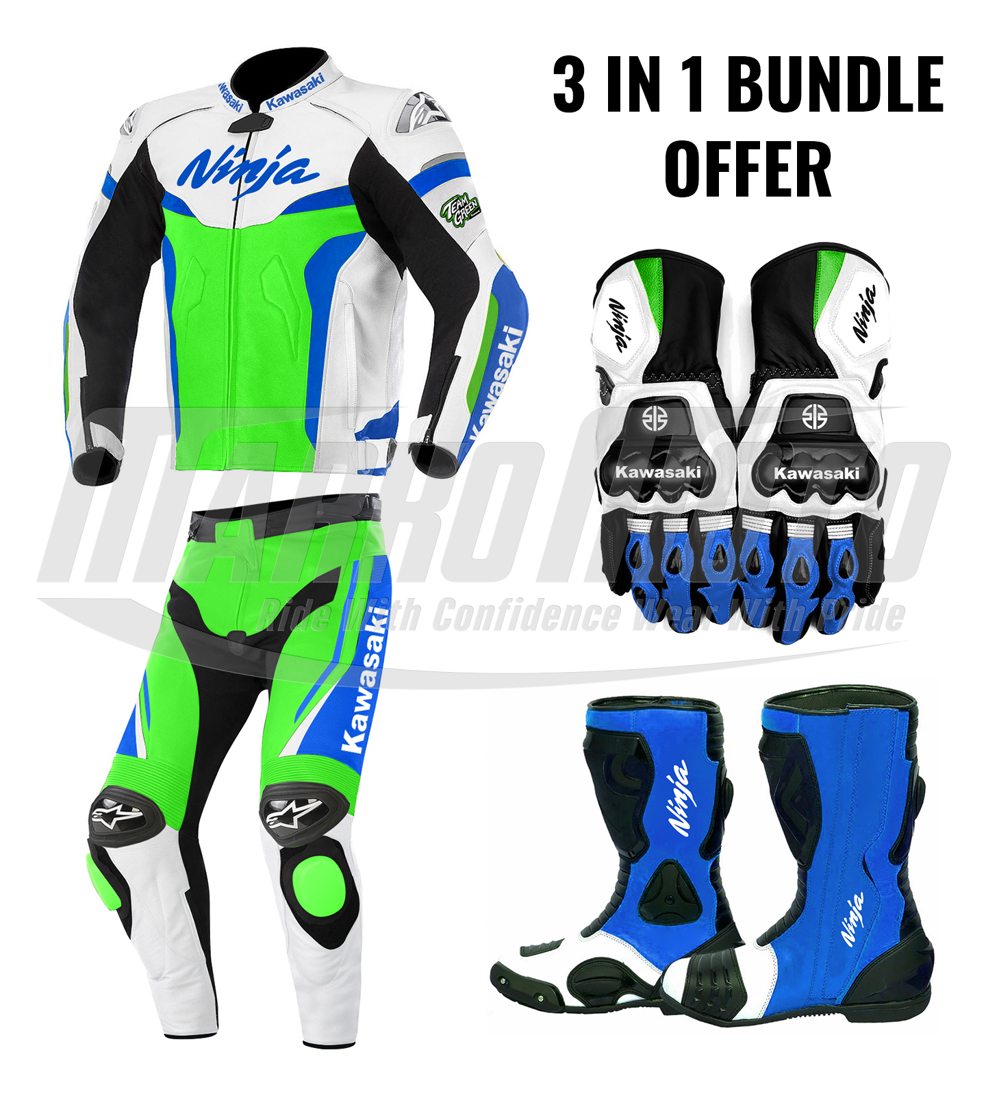 Kawasaki Ninja ZX-4RR Racing Gloves, Boots and Suits 1pcs & 2pcs for Men and Women 3 In 1 Package